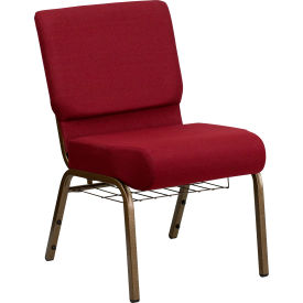 Flash Furniture 21''W Church Chair with Book Rack - Fabric - Burgundy - Hercules Series CH0221-4-GV-3169-BAS-GGFD-