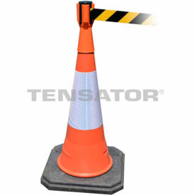 Tensabarrier Safety Crowd Control Queue Cone Topper Orange W/ 7.5' Black/Yellow Retractable Belt TC114-30-STD-NO-D4X-C