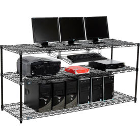 Nexel™ 3-Shelf Wire Computer LAN Workstation with Keyboard Tray 72