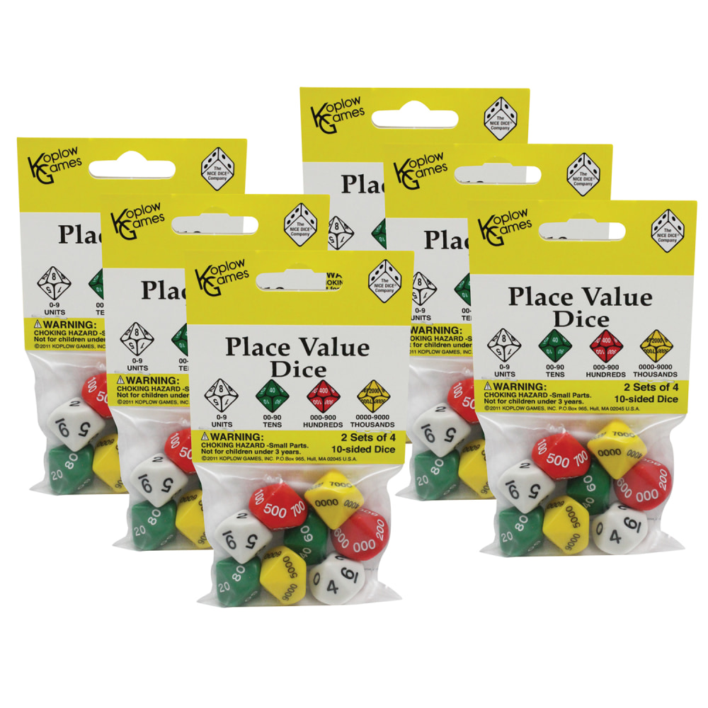 Koplow Games Place Value Dice, Grade 3 to 5, 8 Dice Per Pack, Set Of 6 Packs (Min Order Qty 2) MPN:KOP11871-6