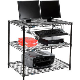 Nexel™ 3-Shelf Wire Computer LAN Workstation with Keyboard Tray 36