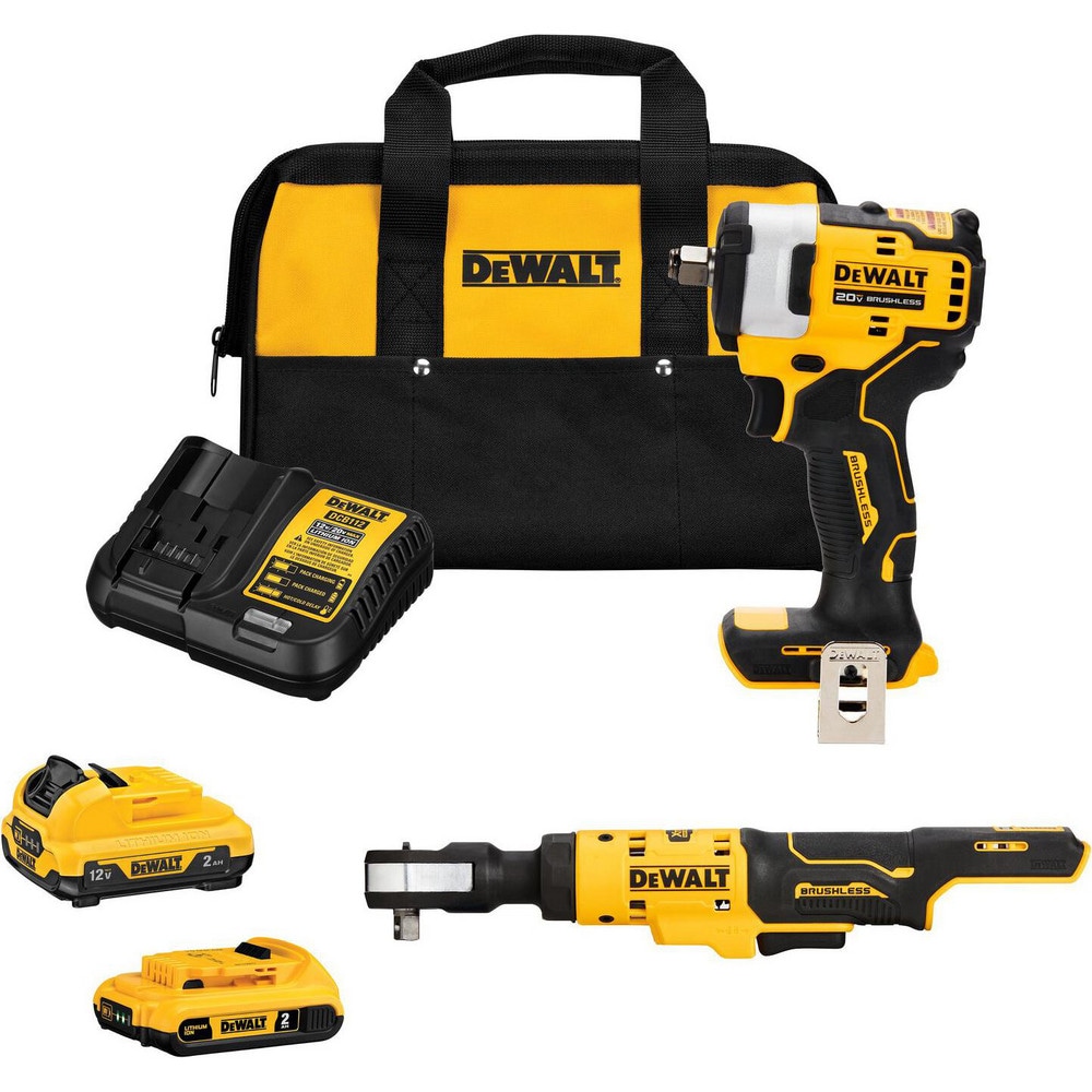 Cordless Tool Combination Kits, Kit Type: 20 Volt Cordless Tool Combination , Tools: 1/2 in Impact Wrench, 3/8 in Ratchet , Voltage: 20.00  MPN:DCK206D1F1