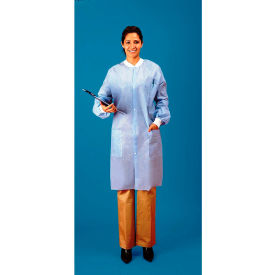 SMS Lab Coat 3 Pockets Knit Wrists Snap Front Knit Collar White L 30/Case LC3-WK-SMS-LG