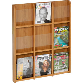 9 Magazine/18 Brochure Oak & Acrylic Wall Display - Medium Oak LM-12MO