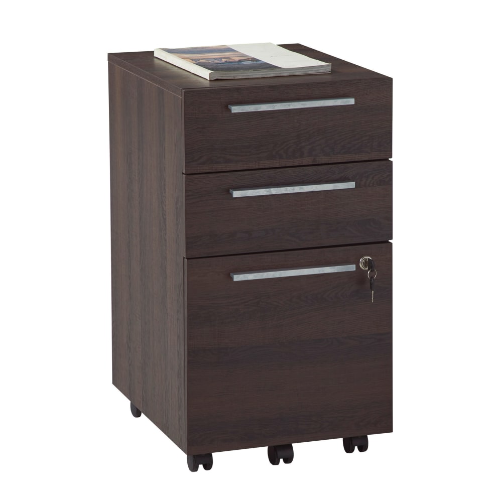 Realspace Trezza 19inD Vertical 3-Drawer Mobile File Cabinet, Warm Walnut MPN:GLK20210502
