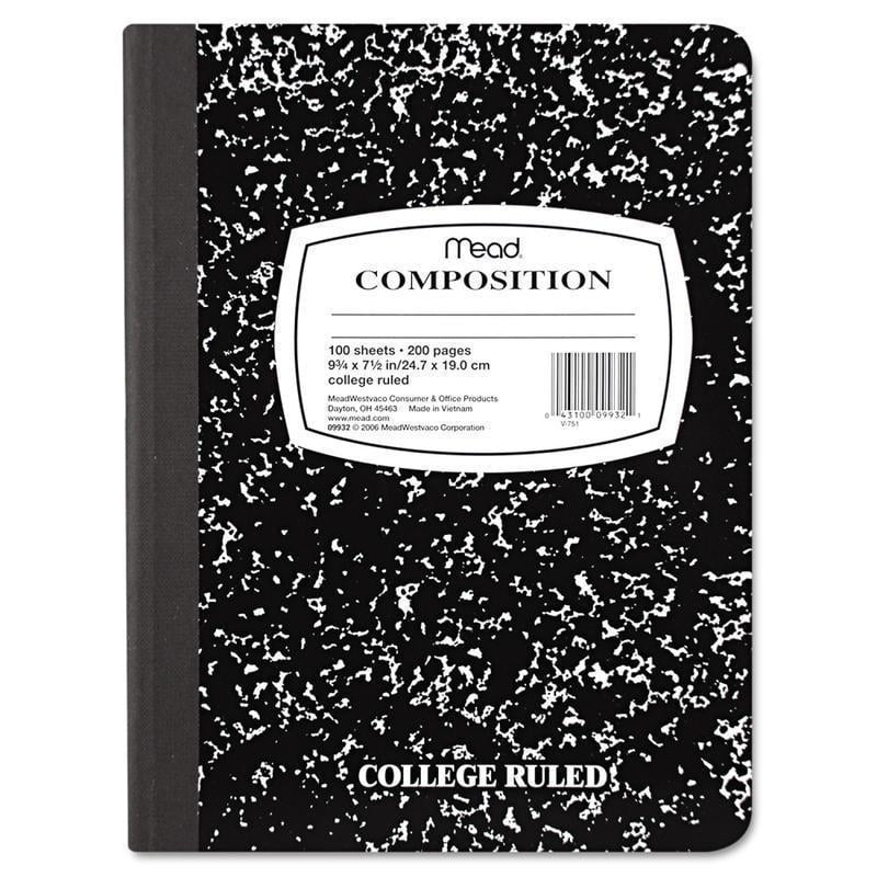 Mead Composition Book, 7-1/2in x 9-3/4in, 100 Sheets, Black Marble (Min Order Qty 20) MPN:09932