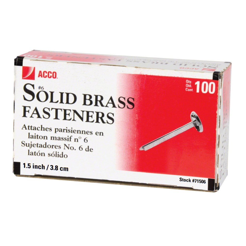 ACCO Round-Head Solid Brass Fasteners, No. 6R, 1 1/2in, Box Of 100 (Min Order Qty 2) MPN:A7071506