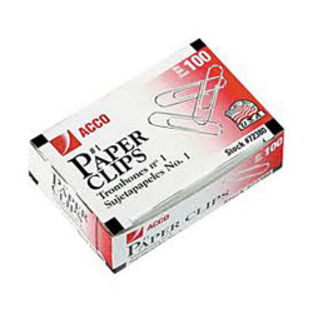 ACCO Economy Paper Clips, 1000 Total, Silver, 100 Per Box, Pack Of 10 Boxes (Min Order Qty 7) MPN:A7072380