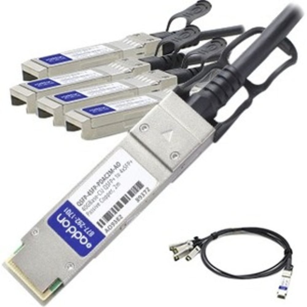 AddOn 2m Industry Standard QSFP+ Breakout DAC - Direct attach cable - SFP+ to QSFP+ - 6.6 ft - twinaxial - passive MPN:QSFP-4SFP-PDAC2M-AO