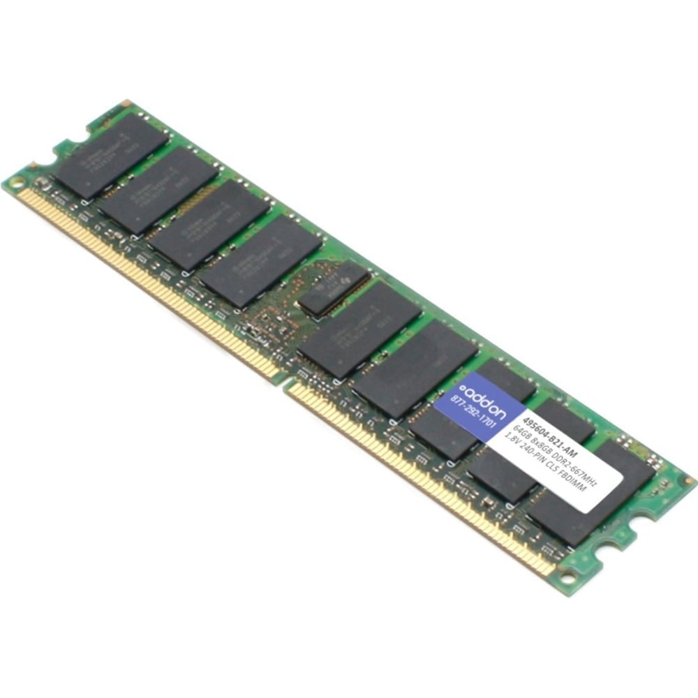 AddOn AM667D2DFB5/8G x8 HP 495604-B21 Compatible Factory Original 64GB (8x8GB) DDR2-667MHz Fully Buffered ECC Dual Rank 1.8V 240-pin CL5 FBDIMM - 100% compatible and guaranteed to work (Min Order Qty 3) MPN:495604-B21-AM