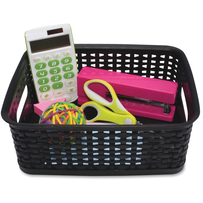 Advantus Plastic Weave Bins - 4in Height x 7.3in Width x 10in Depth - Desktop - Secure Grip - Black - Plastic - 3 Each (Min Order Qty 4) MPN:AVT40326