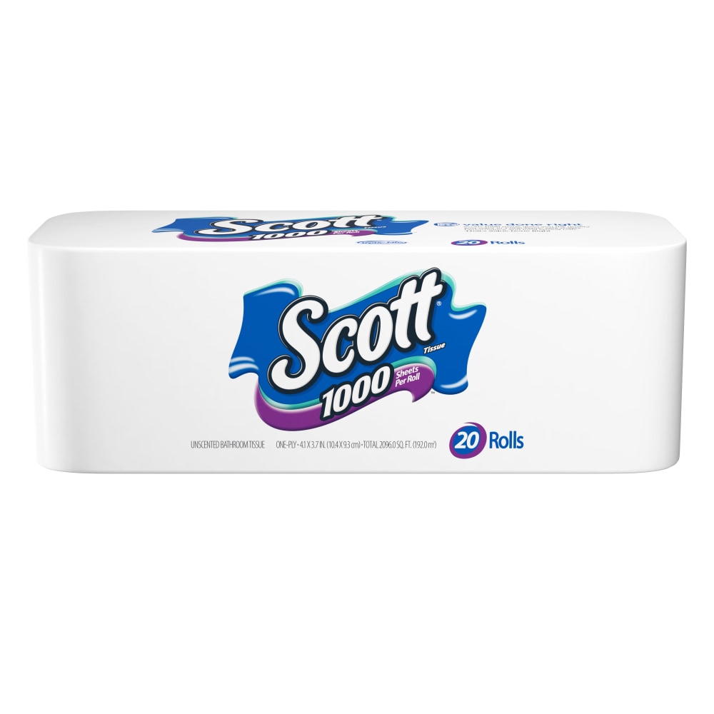Scott 1-Ply Toilet Paper, 1000 Sheets Per Roll, Pack Of 20 Rolls (Min Order Qty 2) MPN:20032