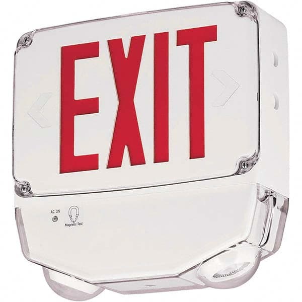 Illuminated Exit Signs, Number of Faces: 2, Light Technology: LED, Letter Color: Red, Mount Type: Surface Mount, Housing Material: Polycarbonate MPN:93063665
