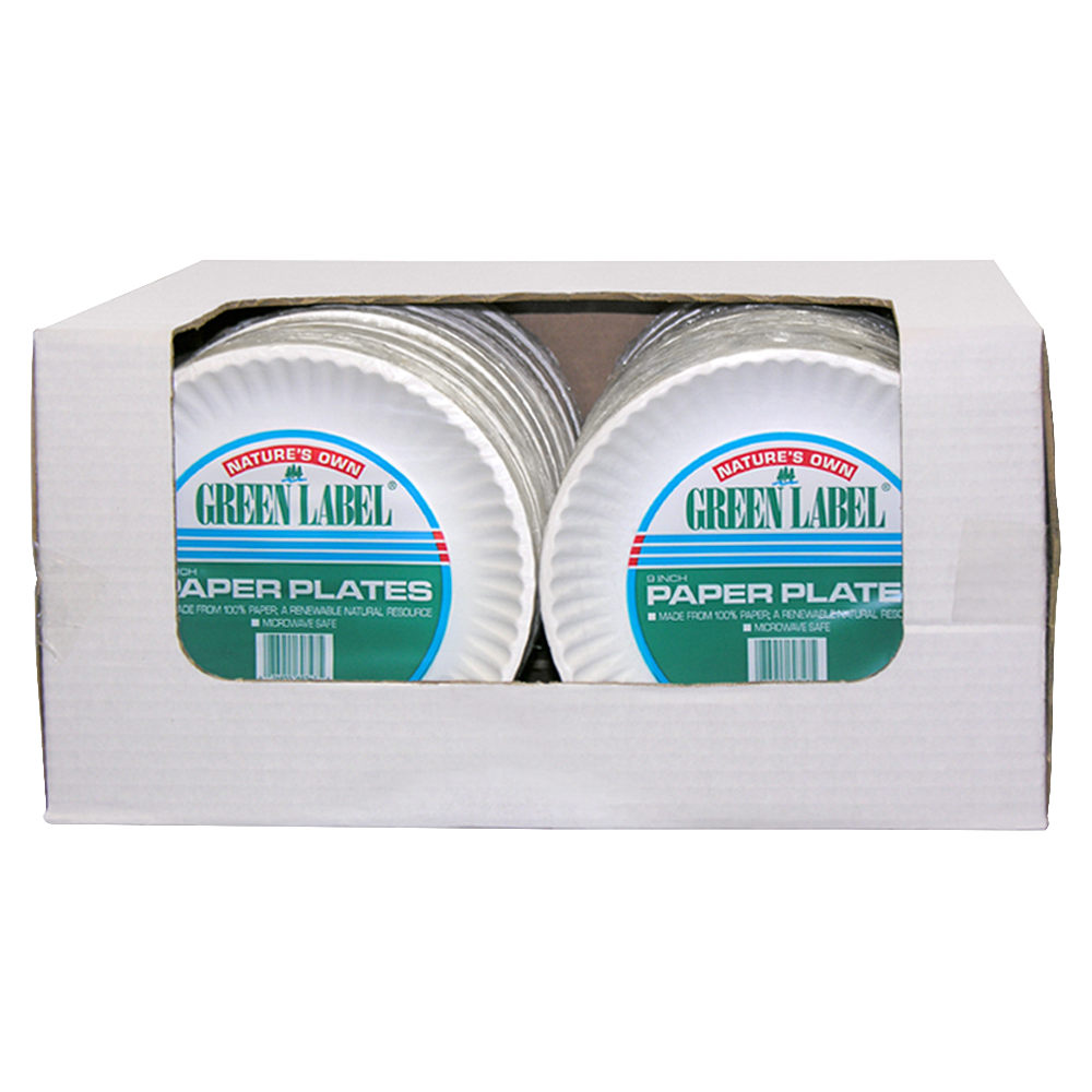 AJM Green Label Paper Plates, 9in, White, Box Of 1,200 Plates (Min Order Qty 2) MPN:PP9GRA