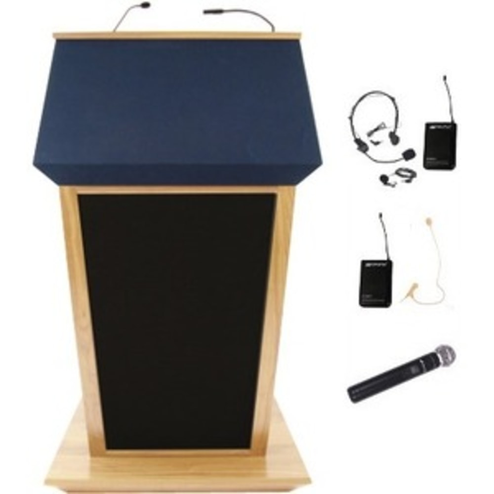 AmpliVox SW3045 - Wireless Patriot Plus Lectern - Skirted Base - 51in Height x 31in Width x 23in Depth - Clear Lacquer, Maple - Hardwood Veneer, Solid Hardwood MPN:SW3045-MP