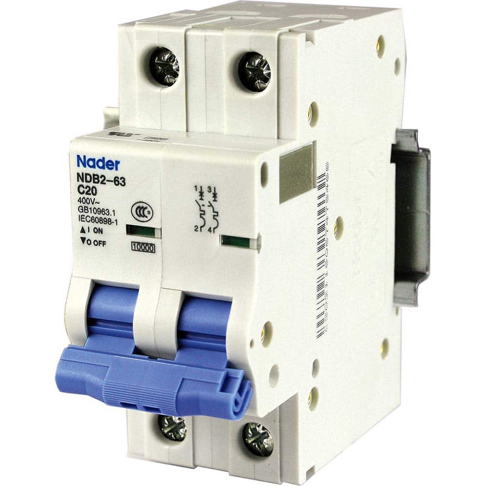 Circuit Breakers, Circuit Breaker Type: Miniature Circuit Breaker, Milliamperage (mA): 20, Number of Poles: 2, Breaking Capacity: 10 kA @ 400/415 VAC MPN:NDB2-63C20-2