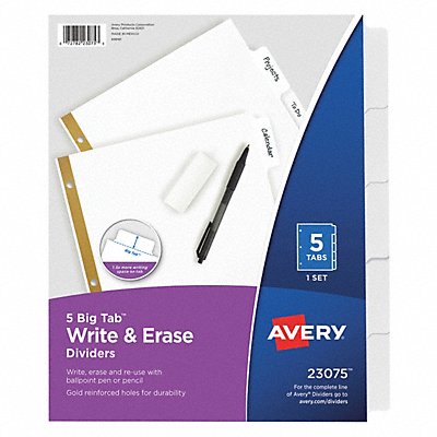 Binder Divider Write-On Tabs 5 Tabs Wht MPN:7278223075