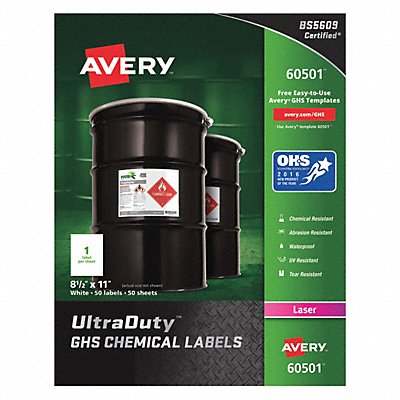 Chem Label 8-1/2 W x 11 H Labels PK50 MPN:7278260501