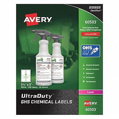 Chem Label 3-1/2 W x 5 H 200 Lbls PK200 MPN:7278260503