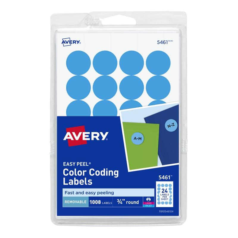 Avery Removable Color-Coding Labels, 5461, Round, 3/4in Diameter, Light Blue, Pack Of 1,008 (Min Order Qty 18) MPN:5461