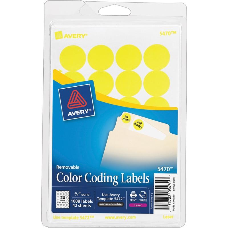 Avery Removable Round Color-Coding Labels, 5470, 3/4in Diameter, Neon Yellow, Pack Of 1,008 (Min Order Qty 8) MPN:5470