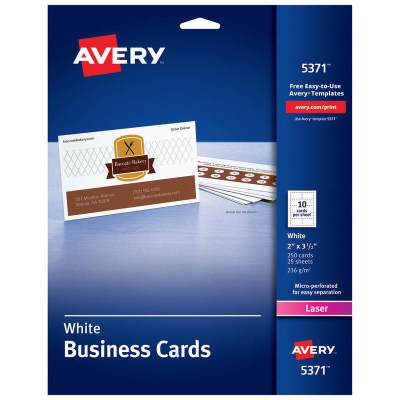 Avery Printable Business Cards With Sure Feed Technology For Laser Printers, 2in x 3.5in, White, 250 Blank Cards (Min Order Qty 9) MPN:5371
