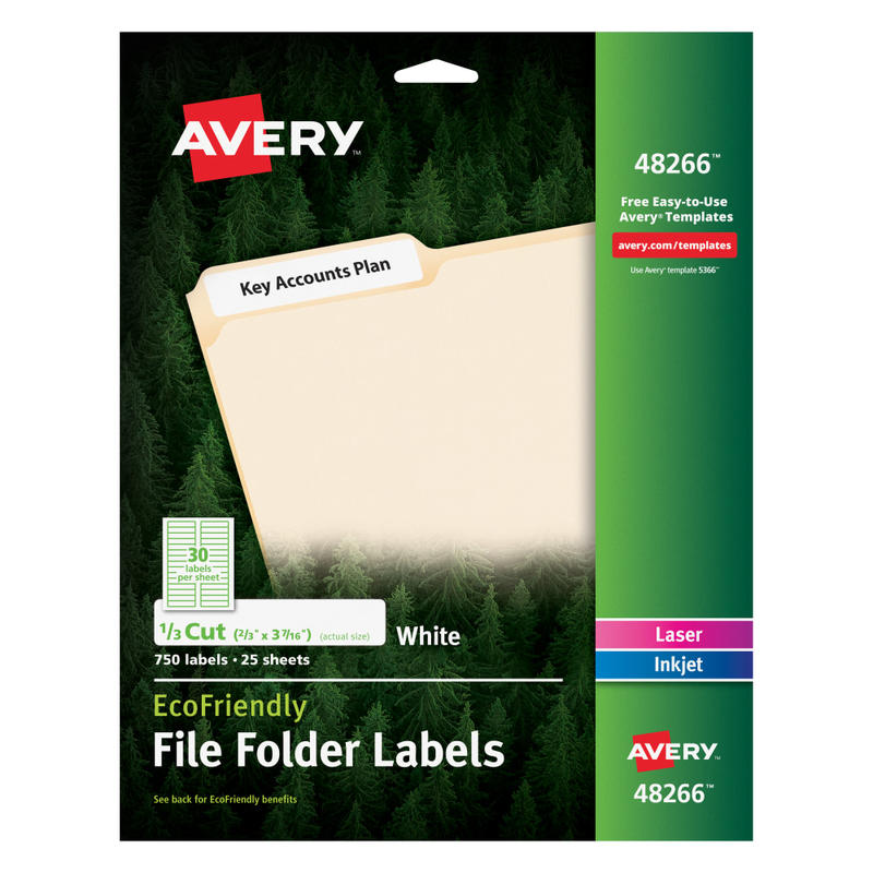Avery Easy Peel Permanent File Folder Labels, 48266, 2/3in x 3 7/16in, 100% Recycled, White, Pack Of 750 (Min Order Qty 3) MPN:48266