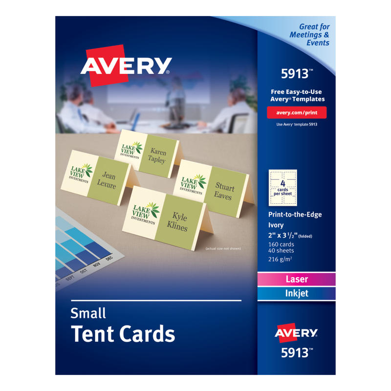 Avery Printable Small Tent Cards With Sure Feed Technology, For Laser Or Inkjet Printers, 2in x 3.5in, Ivory, 160 Blank Place Cards (Min Order Qty 3) MPN:5913