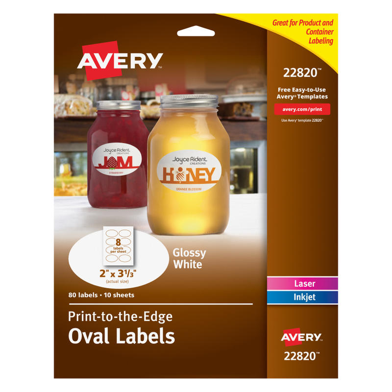 Avery Printable Blank Labels, 22820, Oval, 2in x 3-1/3in, Glossy White, Pack Of 80 Customizable Labels (Min Order Qty 5) MPN:22820