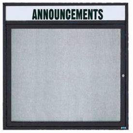 Aarco 1 Door Enclosed Alum Framed Bulletin Board w/ Header Illum Black - 36