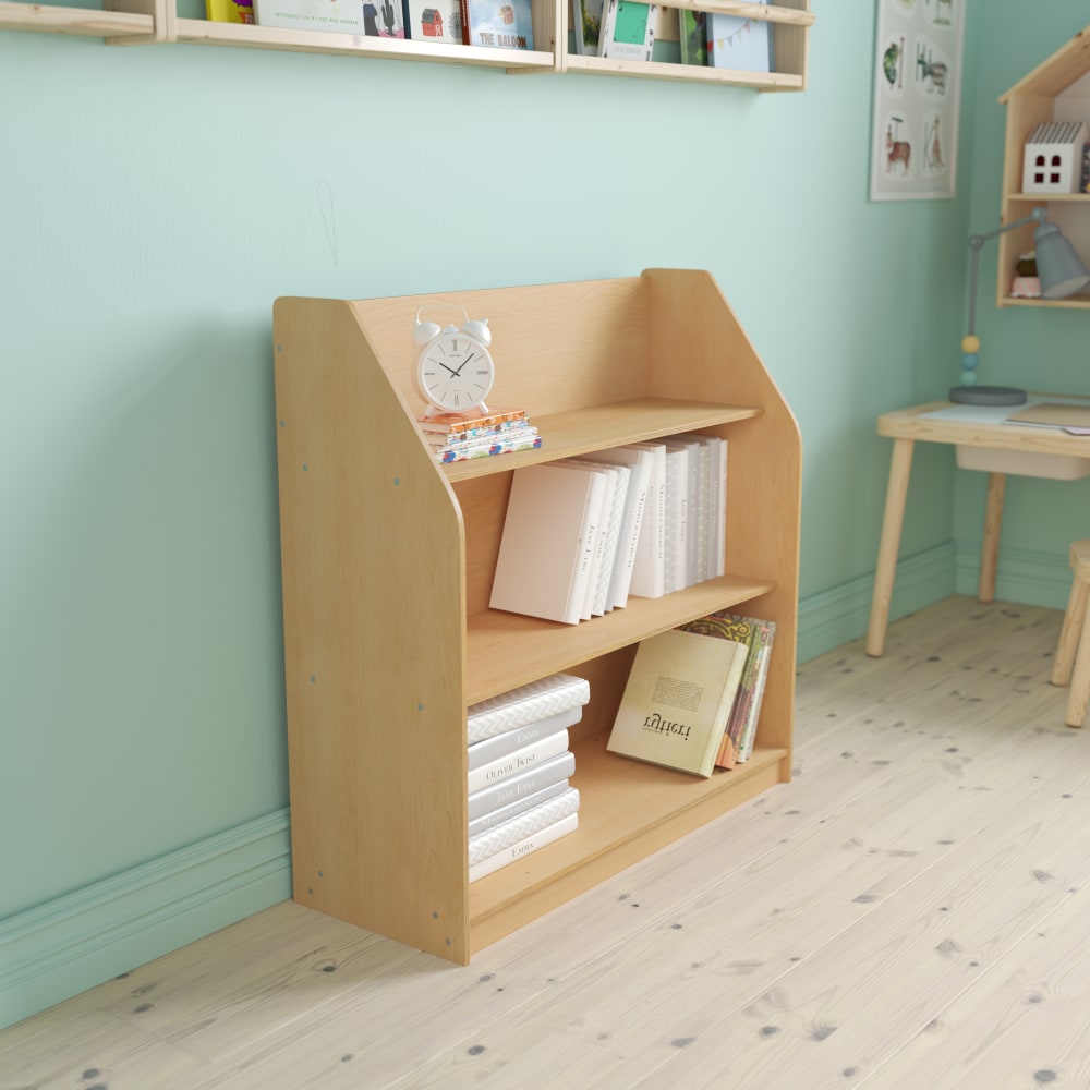 Flash Furniture Wooden 3-Shelf Book Display, 31-1/2inH x 31-1/2inW x 11-3/4inD, Natural MPN:MKSTR800H