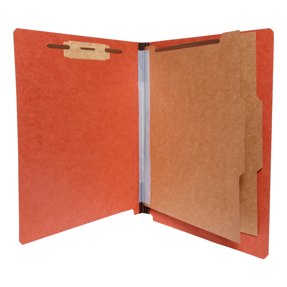 End-Tab Folders With 2 Dividers, 6 Fasteners, 2in Expansion, Letter Size, Red, Box Of 15 (Min Order Qty 2) MPN:11221PR