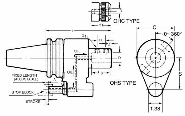Drill Adapters, Shank Type: Taper, Taper Size: CAT40, Inside Hole Diameter (Decimal Inch): 1.2500, Inside Hole Diameter: 1.25 in, Projection: 6.299 in, 160 mm MPN:CV40-OSL1.250N-