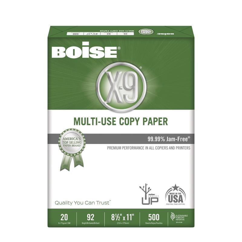 Boise X-9 Multi-Use Printer & Copy Paper, 1 Ream, White, Letter (8.5in x 11in), 500 Sheets Per Ream, 20 Lb, 92 Brightness (Min Order Qty 11) MPN:OX9001-NEA