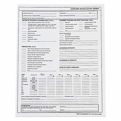Confined Space Entry Permits Paper PK25 MPN:65936