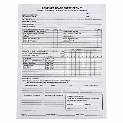 Confined Space Entry Permits Paper MPN:EP1