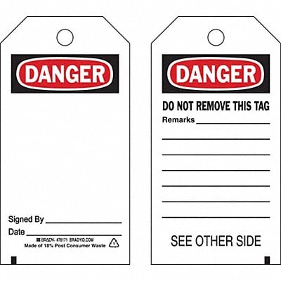 Tag 5 3/4 in H 3 in W Polyester PK25 MPN:65347