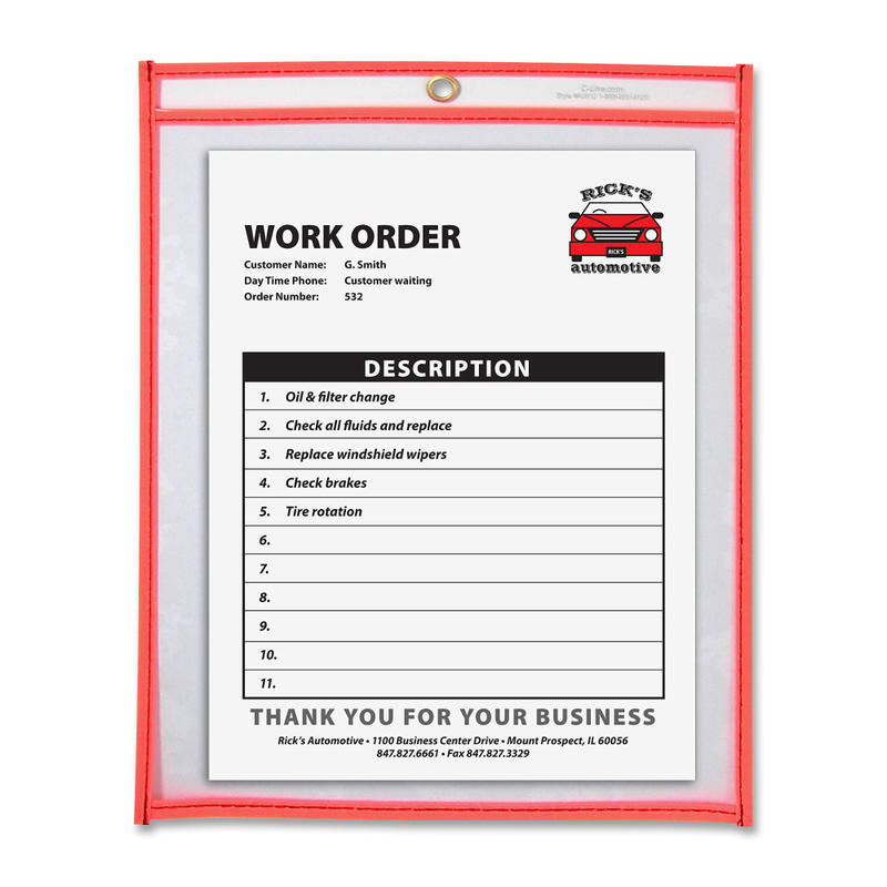 C-Line Neon Color Stitched Shop Ticket Holder, 9in x 12in, Neon Orange (Min Order Qty 11) MPN:43912