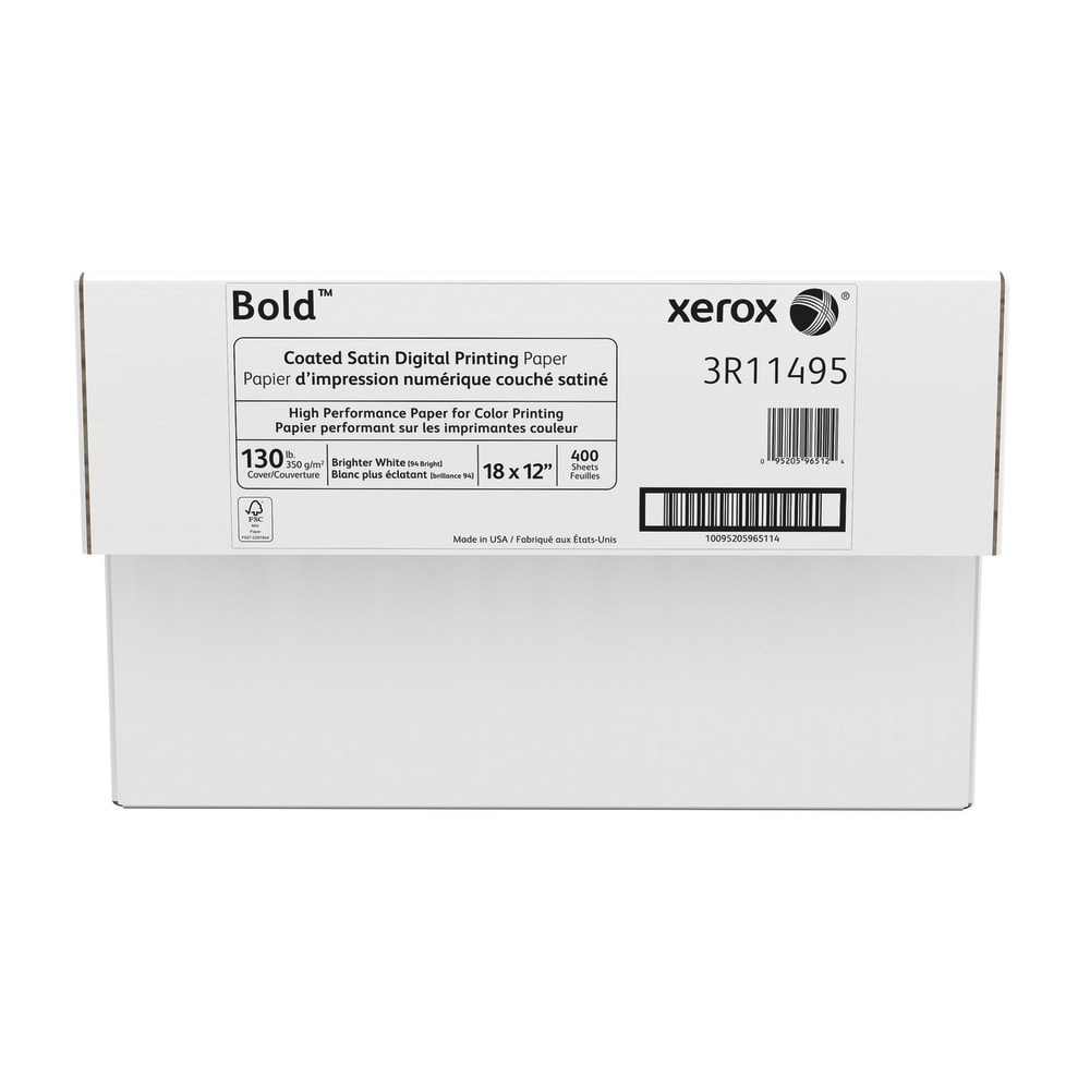 Xerox Bold Digital Coated Satin Printing Paper, Tabloid Extra Size (18in x 12in), 94 (U.S.) Brightness, 130 Lb Cover (350 gsm), FSC Certified, 200 Sheets Per Ream, Case Of 2 Reams MPN:3R11495