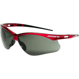 Jackson Safety SG Safety Glasses with Anti-Scratch Coated Smoke Lens with Red Frame Outdoor Use - Pkg Qty 12 50016