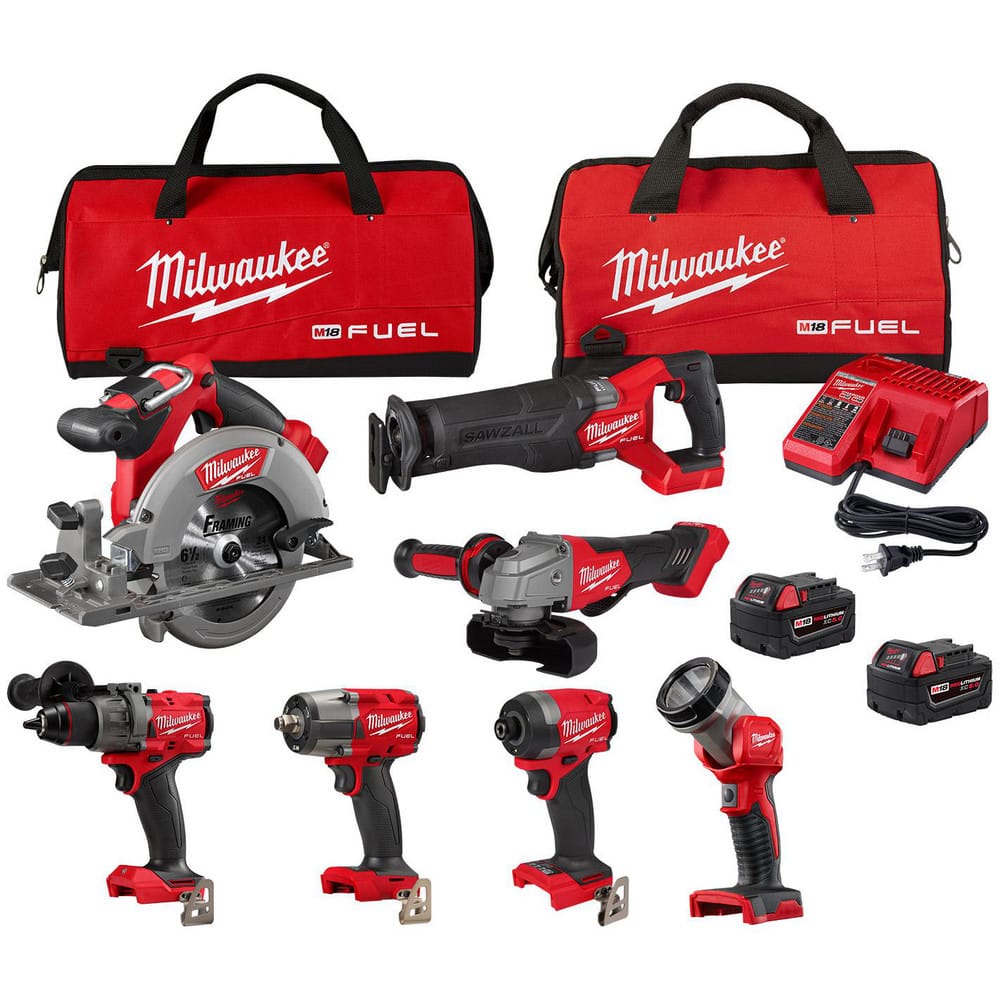 Cordless Tool Combination Kits, Kit Type: 1/2 in Hammer Drill/Driver, 1/4 in Hex Impact Driver, Circular Saw, Grinder, Impact Wrench, Reciprocating Saw MPN:3697-27
