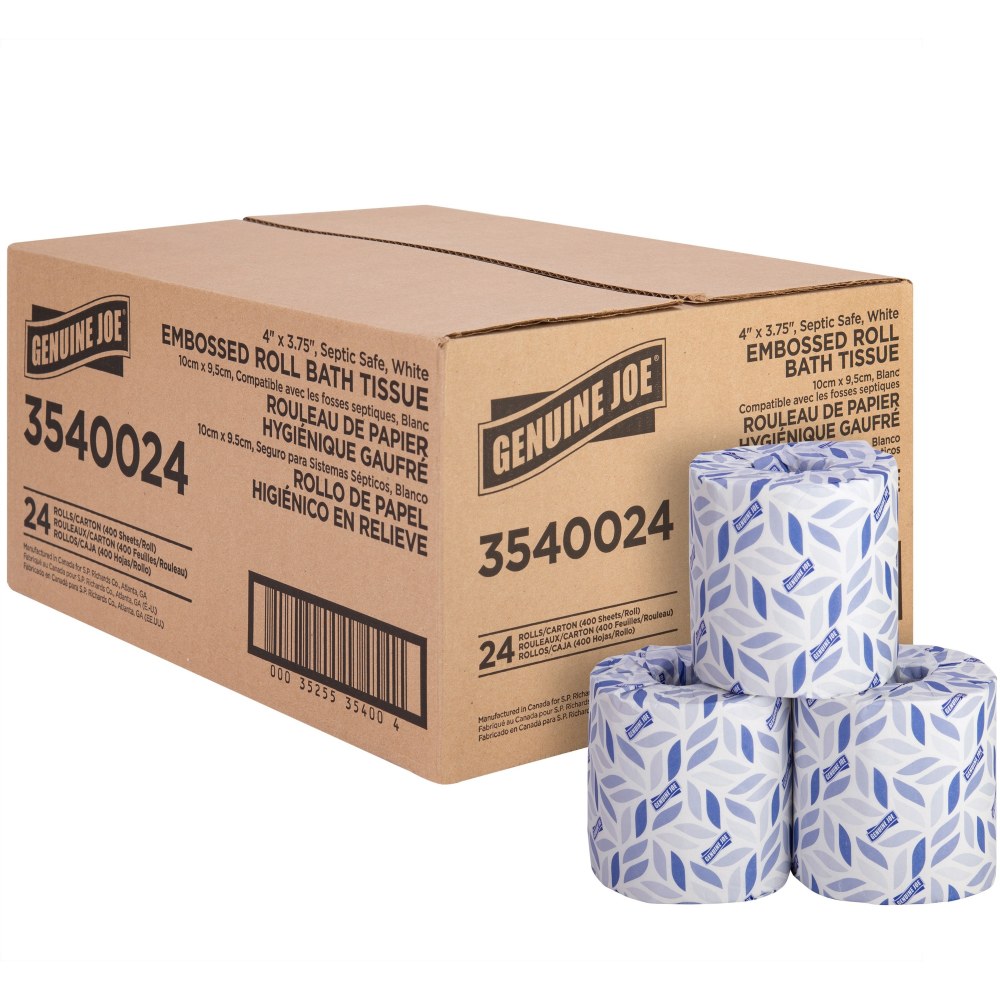 Genuine Joe 2-ply Bath Tissue Rolls - 2 Ply - 4in x 3.75in - 400 Sheets/Roll - White - 24 / Carton (Min Order Qty 2) MPN:3540024