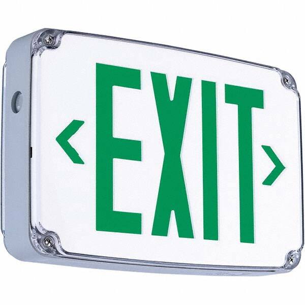 Illuminated Exit Signs, Number of Faces: 1, Light Technology: LED, Letter Color: Green, Mount Type: Surface Mount, Housing Material: Thermoplastic MPN:93047784