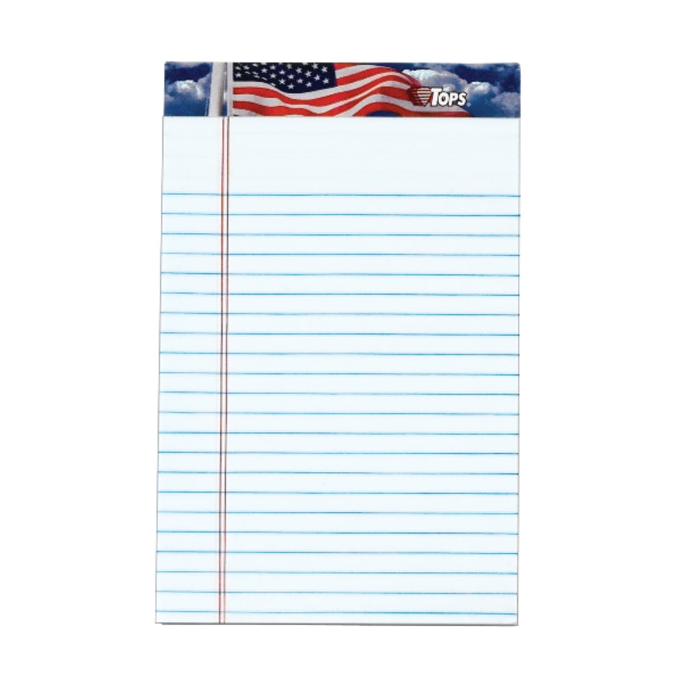 TOPS American Pride Writing Tablet, 5in x 8in, Jr. Size, Legal Rule, White, 50 Sheets Per Pad, Pack Of 12 Pads (Min Order Qty 5) MPN:75101