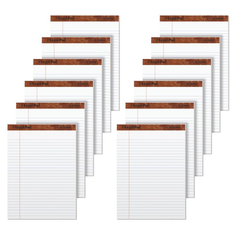 TOPS The Legal Pad Perforated Writing Pads, 8 1/2in x 11 3/4in, Legal Ruled, 50 Sheets, White/Blue, Pack Of 12 (Min Order Qty 3) MPN:7533