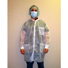 Polypropylene Lab Coat 3 Pockets Knit Wrists Snap Front Knit Collar White 2XL 30/CS LC3-WK-NW-2XL