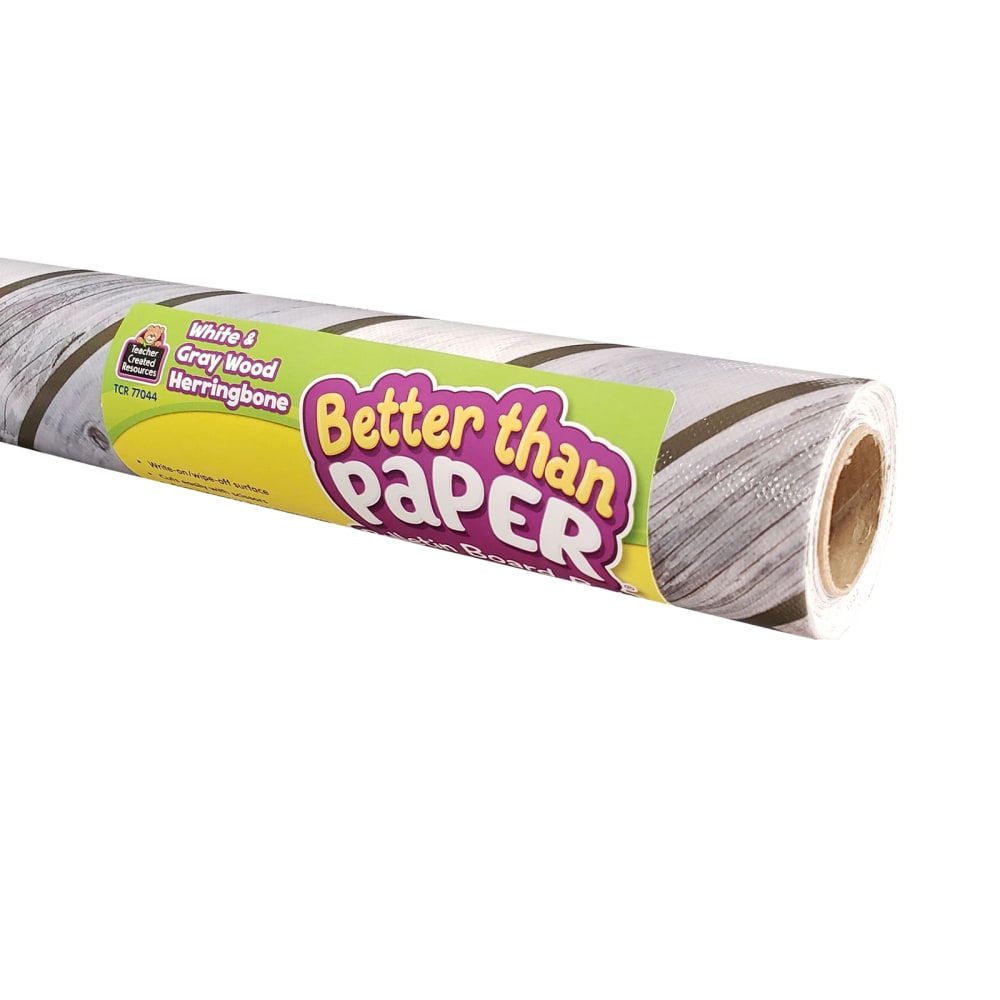 Teacher Created Resources Better Than Paper Bulletin Board Paper Rolls, 4ft x 12ft, Herringbone White Wood, Pack Of 4 Rolls MPN:TCR32351