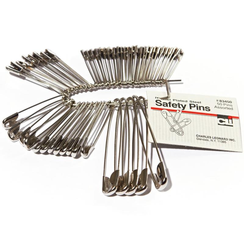CLI Nickel-Plated Steel Safety Pins, Assorted Sizes, Silver, Pack Of 50 (Min Order Qty 9) MPN:83450