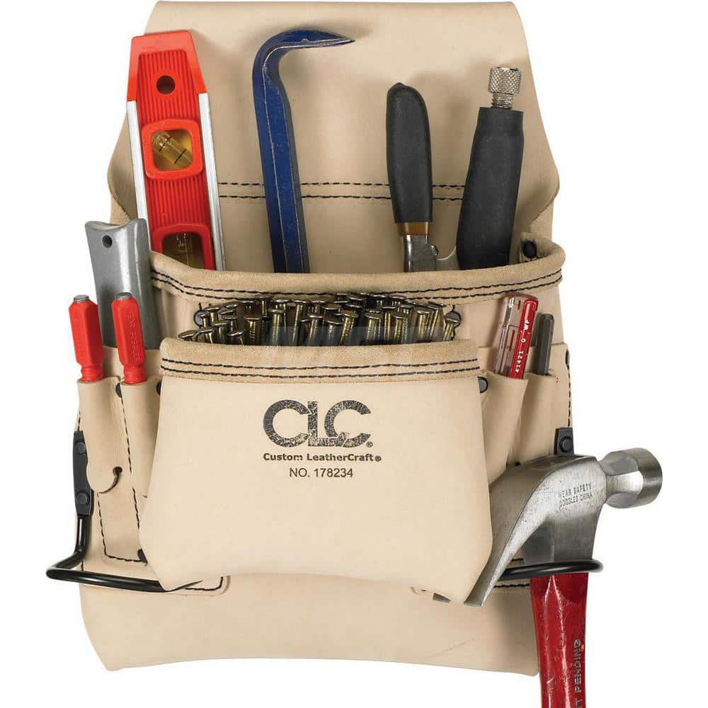 Tool Bag: 8 Pockets, Leather, Brown MPN:178234