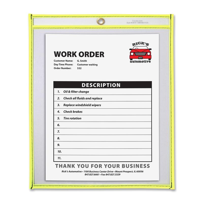 C-Line Neon Color Stitched Shop Ticket Holder, 9in x 12in, Neon Yellow (Min Order Qty 12) MPN:43916